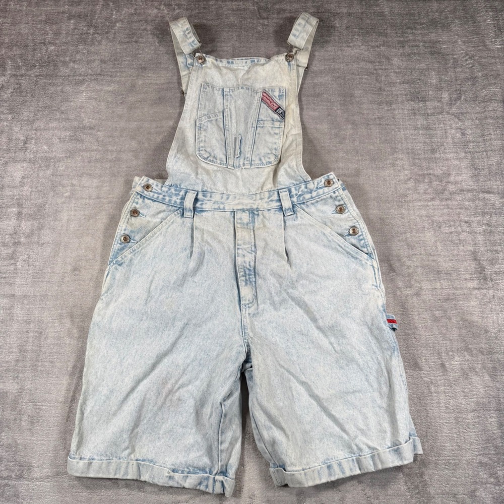 Vintage Unionbay Short Overalls Womens 34 Blue Light Acid Wash Carpenter Retro
